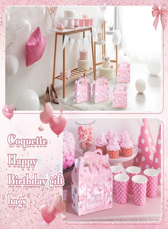 Feifeiya 24 Pcs Pink Bow Birthday Party Gift Boxes Galentine Treat Candy Bags Coquette Glitter Bow Boxes with Handle Foldable Birthday Party Favor Goodie Bags Decorations Wedding Bachelorette Supplies - Image 4